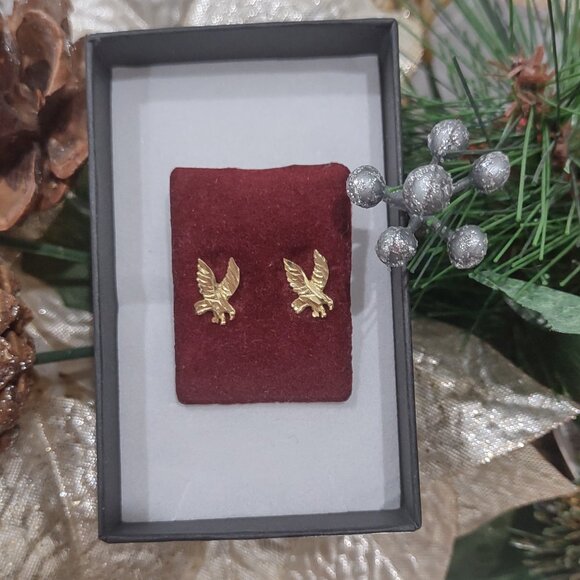10K Solid Gold Eagle Stud Earrings - Picture 5 of 7